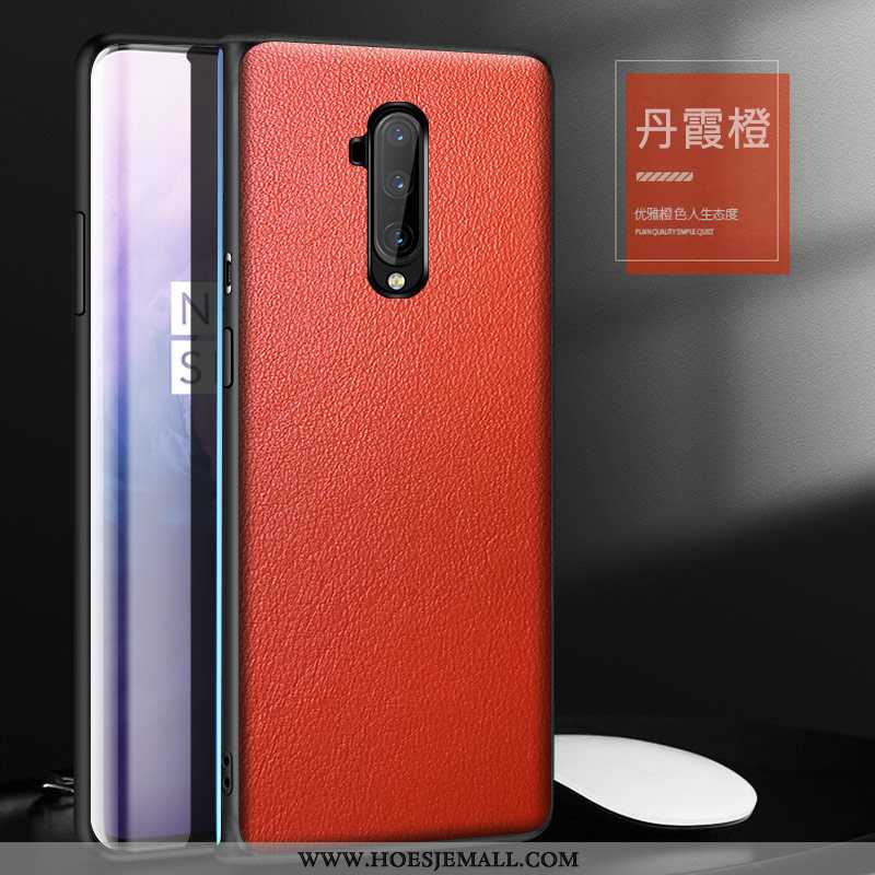 Hoesje Oneplus 7t Pro Scheppend Leer Lederen Leren Mobiele Telefoon Net Red Anti-fall Groen