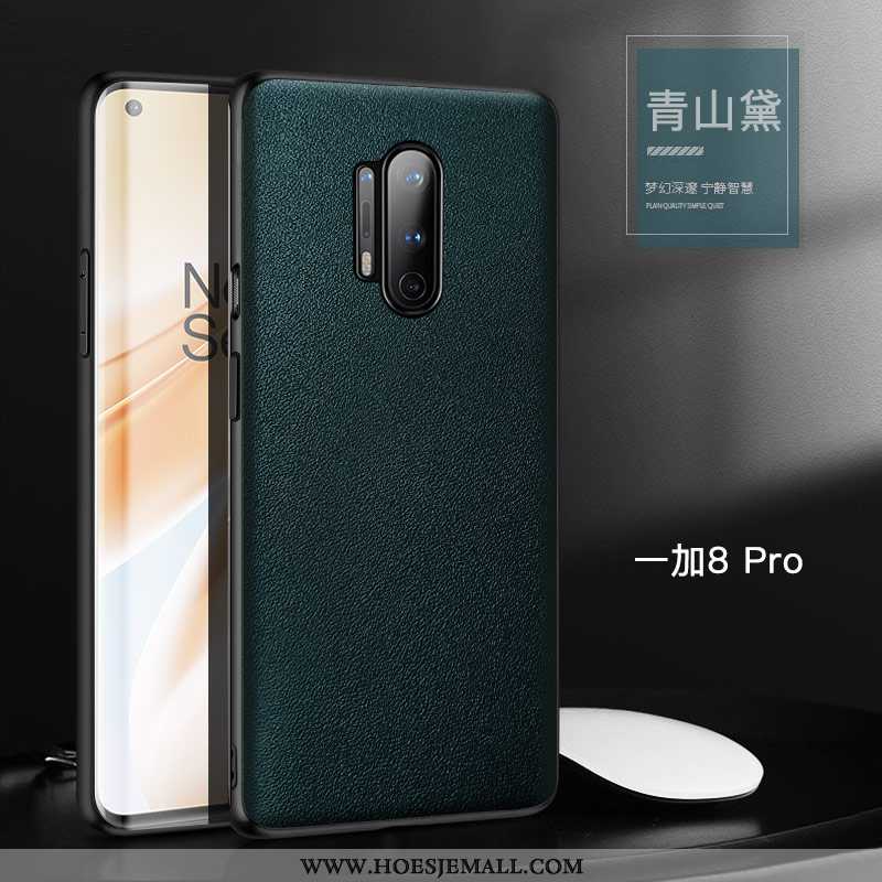 Hoes Oneplus 8 Pro Persoonlijk Leer Zwart All Inclusive Hoesje Eenvoudige Koe Zwarte