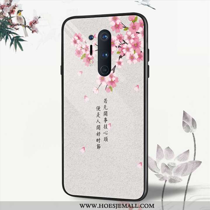 Hoesje Oneplus 8 Pro Scheppend Bescherming Hoes Glas Mobiele Telefoon Bloemen Persoonlijk Beige