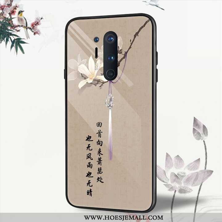 Hoesje Oneplus 8 Pro Scheppend Bescherming Hoes Glas Mobiele Telefoon Bloemen Persoonlijk Beige