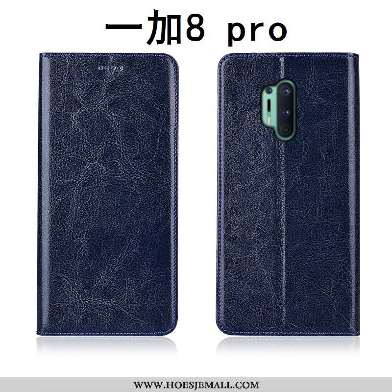 Hoes Oneplus 8 Pro Patroon Zacht Echt Leer Leren Hoesje Clamshell Nieuw Zwarte