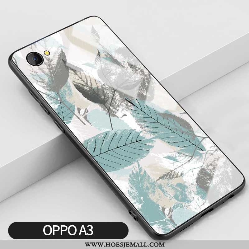 Hoes Oppo A3 Glas Siliconen Anti-fall Eenvoudige Mobiele Telefoon Hard Hoesje Groen