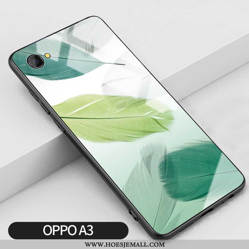 Hoes Oppo A3 Glas Siliconen Anti-fall Eenvoudige Mobiele Telefoon Hard Hoesje Groen