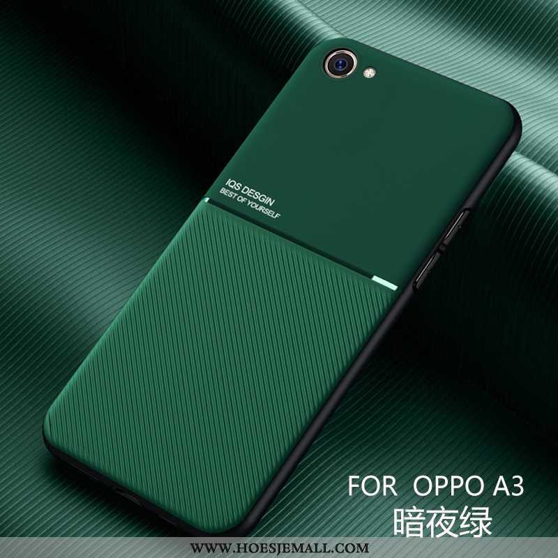 Hoesje Oppo A3 Leer Patroon Zwart Schrobben Anti-fall Bescherming Trend Groen