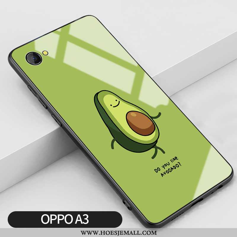 Hoes Oppo A3 Siliconen Glas Koe Hoesje Spotprent Groen Mobiele Telefoon