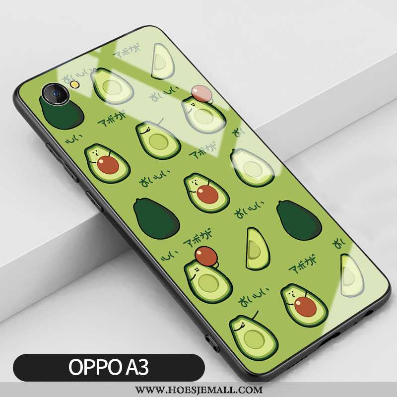 Hoes Oppo A3 Siliconen Glas Koe Hoesje Spotprent Groen Mobiele Telefoon