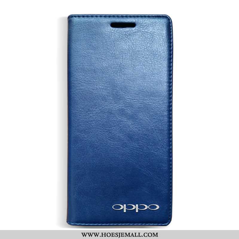 Hoesje Oppo A3 Bescherming Leren Folio Hoes Mobiele Telefoon Echt Leer Anti-fall Blauwe