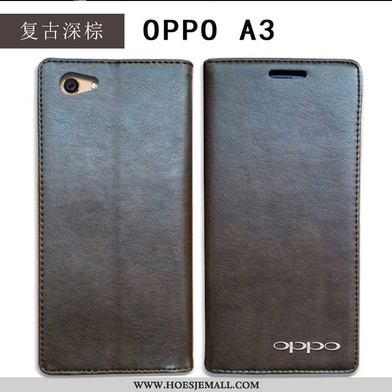 Hoesje Oppo A3 Bescherming Leren Folio Hoes Mobiele Telefoon Echt Leer Anti-fall Blauwe