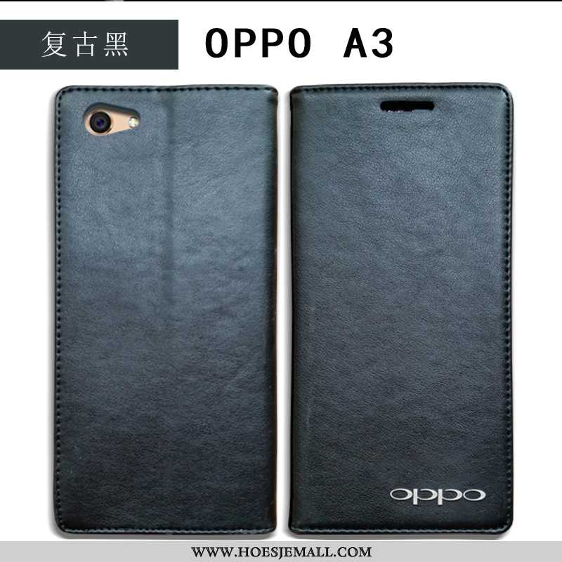 Hoesje Oppo A3 Bescherming Leren Folio Hoes Mobiele Telefoon Echt Leer Anti-fall Blauwe