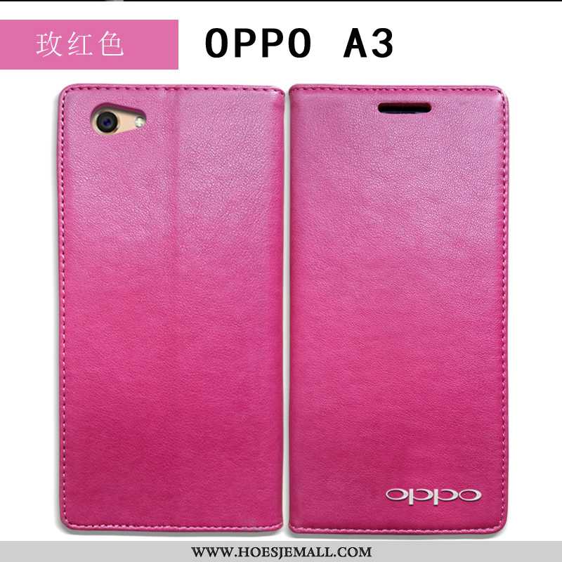 Hoesje Oppo A3 Bescherming Leren Folio Hoes Mobiele Telefoon Echt Leer Anti-fall Blauwe