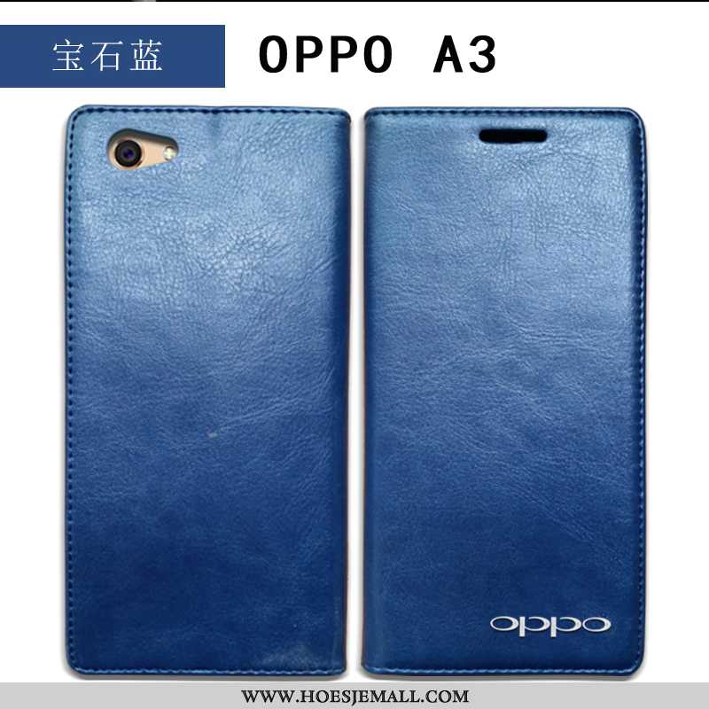 Hoesje Oppo A3 Bescherming Leren Folio Hoes Mobiele Telefoon Echt Leer Anti-fall Blauwe