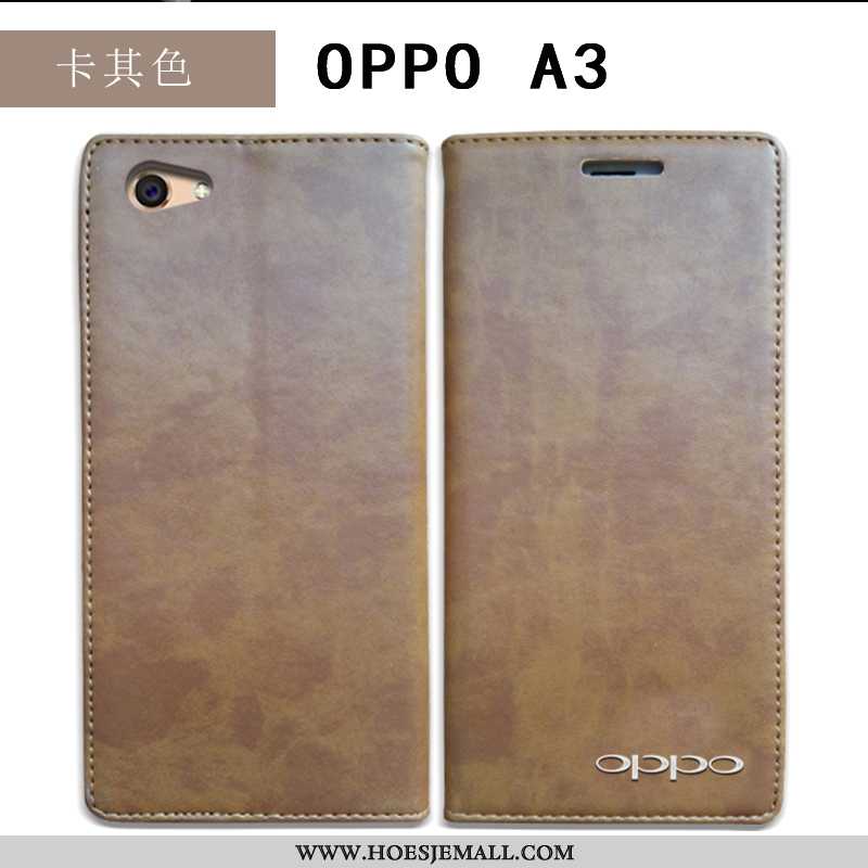 Hoesje Oppo A3 Bescherming Leren Folio Hoes Mobiele Telefoon Echt Leer Anti-fall Blauwe