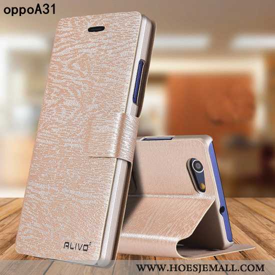 Hoes Oppo A31 Bescherming Leren Hoesje Goud Mobiele Telefoon Anti-fall Hard Gouden