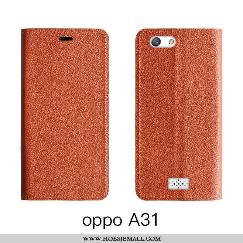 Hoesje Oppo A31 Leren Echt Leer Koe Folio Leer High End Oranje