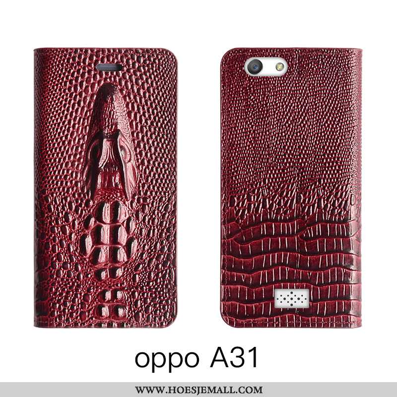 Hoesje Oppo A31 Leer Bescherming Koe Rood Echt Leer High End Roos