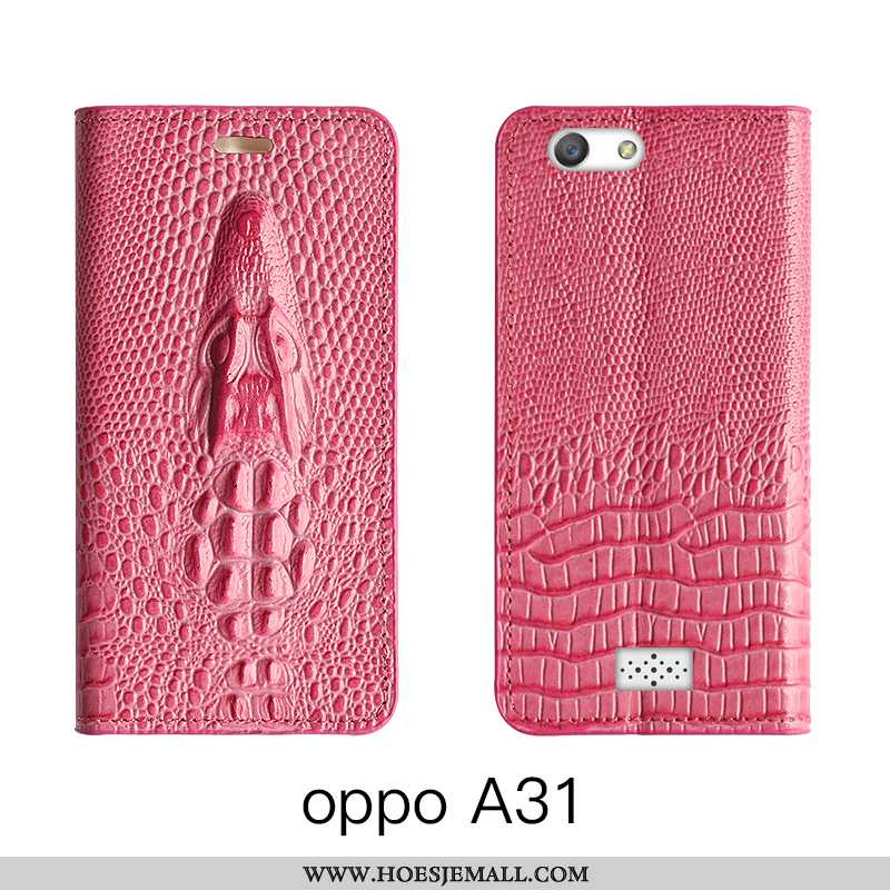 Hoesje Oppo A31 Leer Bescherming Koe Rood Echt Leer High End Roos