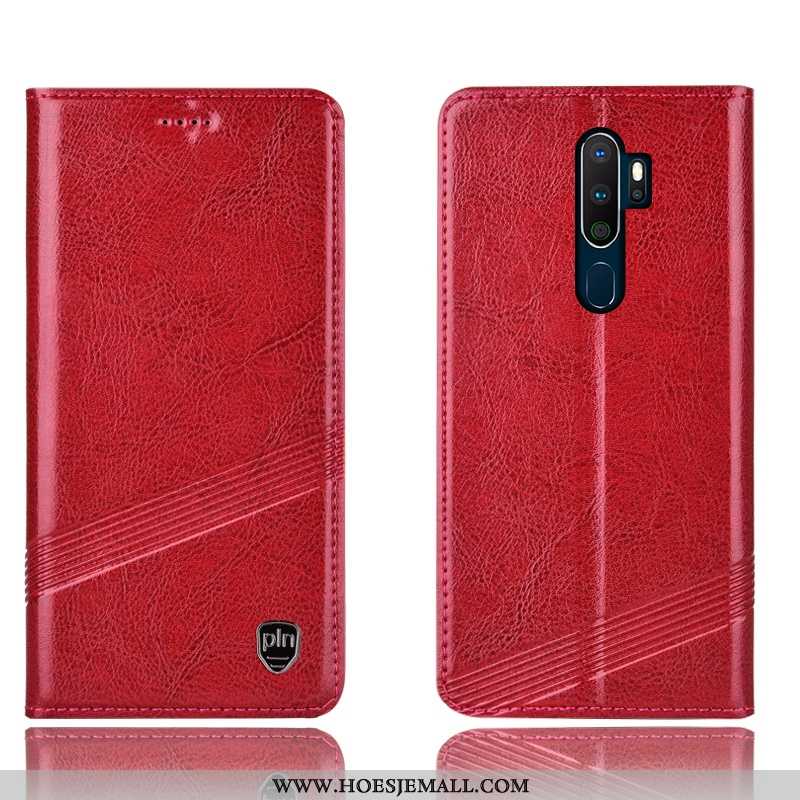 Hoes Oppo A5 2020 Bescherming Leren Hoesje Anti-fall All Inclusive Rood