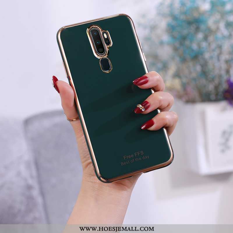 Hoes Oppo A5 2020 Skärmskydd Bescherming Tempereren Plating Net Red Effen Kleur Hoesje Groen