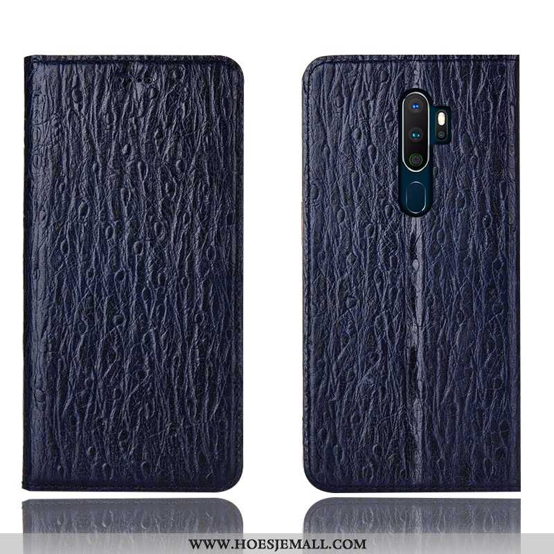 Hoesje Oppo A5 2020 Leren Bescherming Anti-fall Folio Donkerblauw Hoes Mobiele Telefoon Donkerblauwe