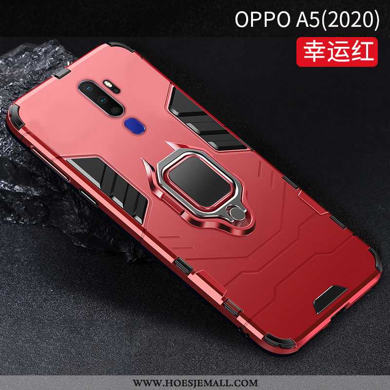 Hoesje Oppo A5 2020 Bescherming Scheppend Ring Pantser Ondersteuning Mobiele Telefoon Zwarte