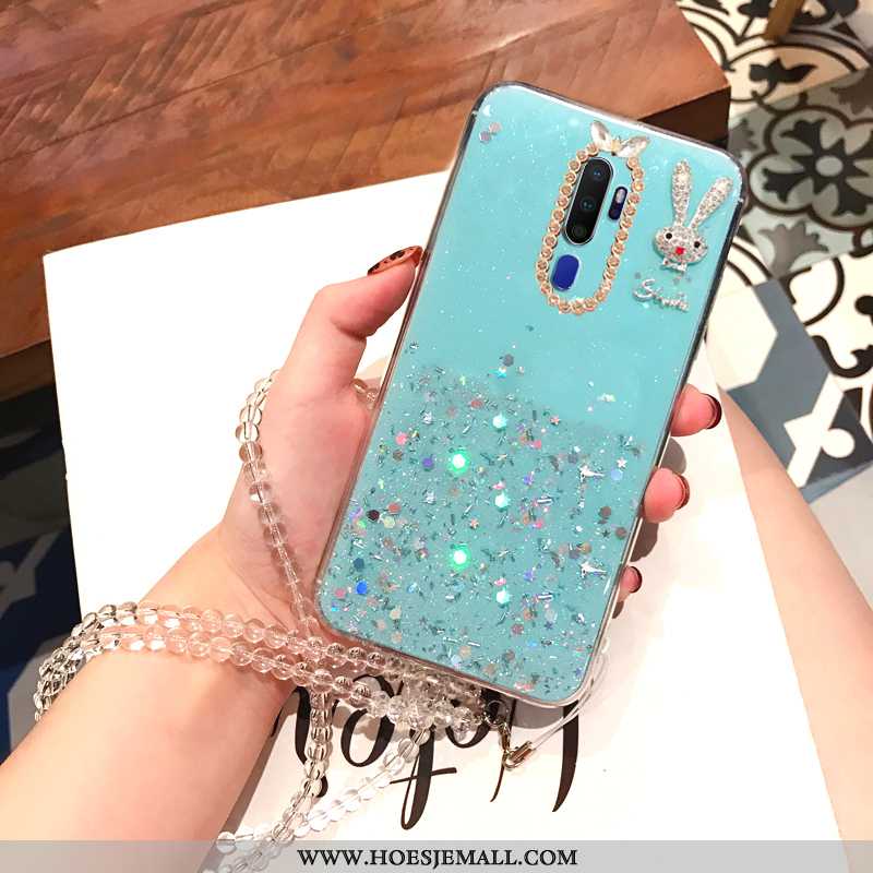 Hoesje Oppo A5 2020 Hanger Zacht Anti-fall Kristal Mobiele Telefoon Skärmskydd Bescherming Zilveren