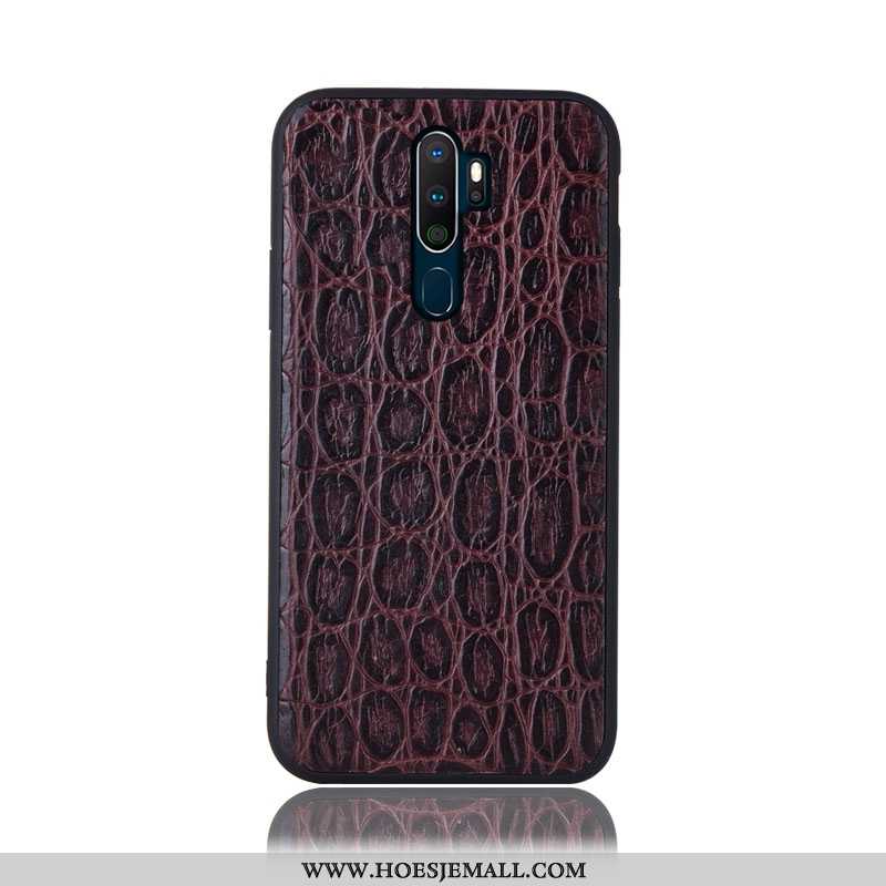 Hoesje Oppo A5 2020 Echt Leer Bescherming Mobiele Telefoon Anti-fall Achterklep Purper