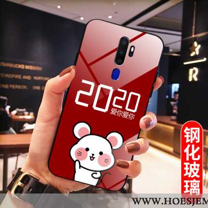 Hoes Oppo A5 2020 Zacht Bescherming Tempereren Nieuw Lovers Rat Hoesje Rood