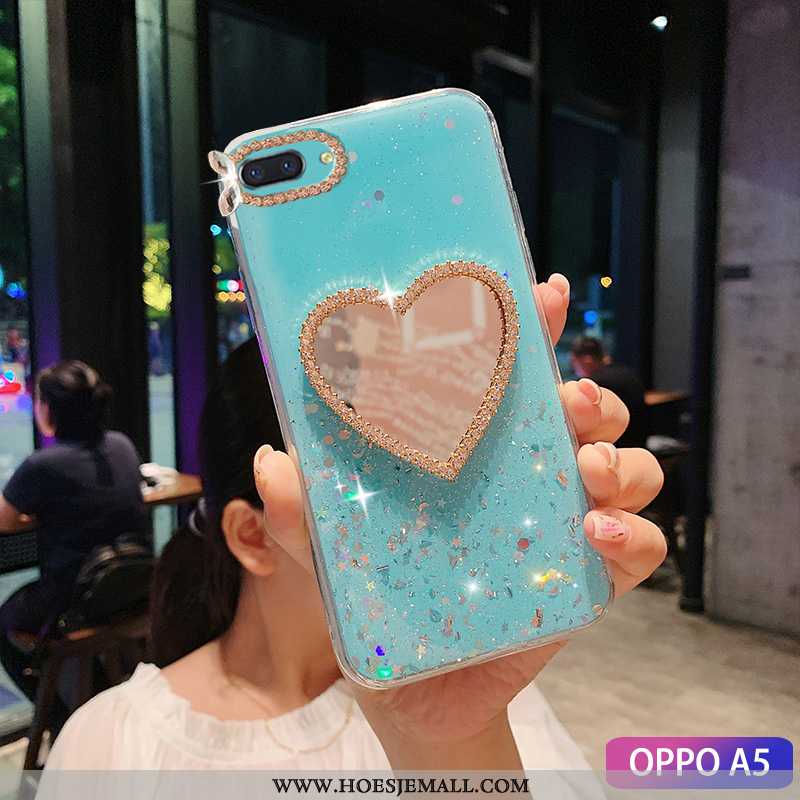 Hoes Oppo A5 Mode Strass Tempereren Hoesje Trend Make-up Groen