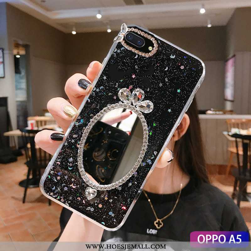 Hoes Oppo A5 Mode Strass Tempereren Hoesje Trend Make-up Groen