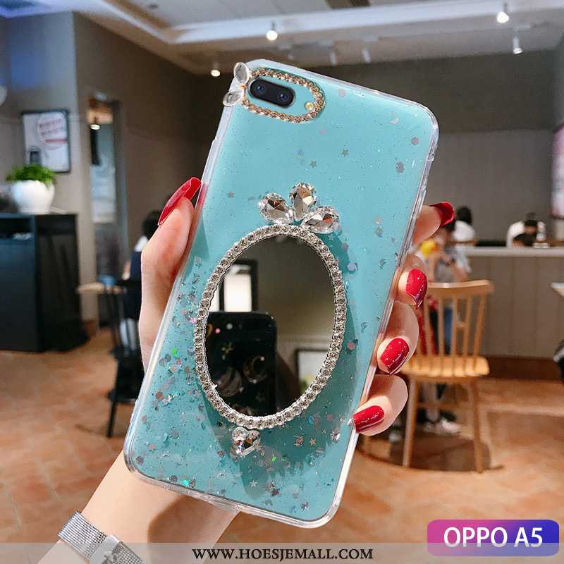 Hoes Oppo A5 Mode Strass Tempereren Hoesje Trend Make-up Groen