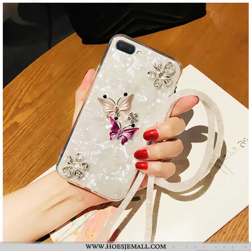 Hoes Oppo A5 Kristal Strass Hoesje Mooie Mobiele Telefoon Wit Hanger Witte