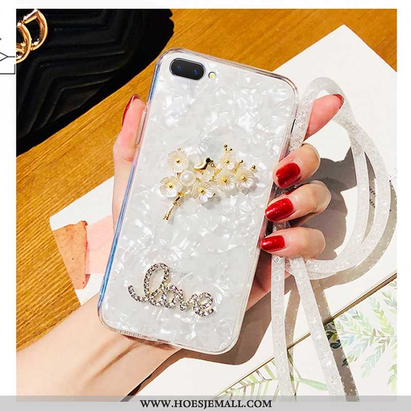 Hoes Oppo A5 Kristal Strass Hoesje Mooie Mobiele Telefoon Wit Hanger Witte