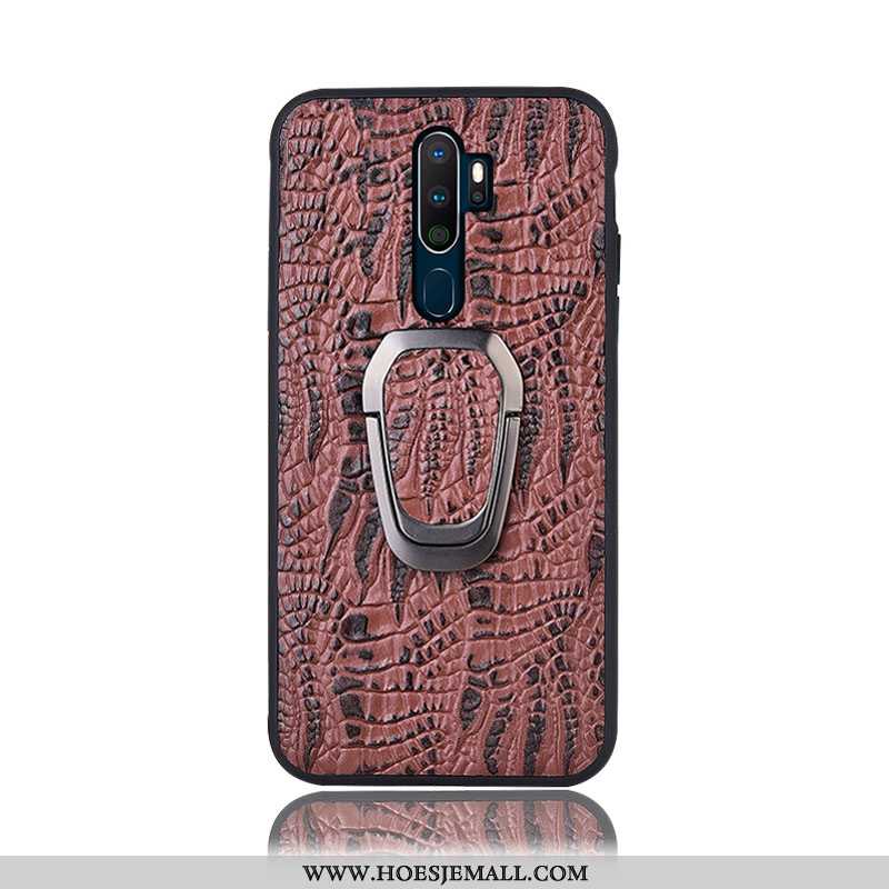 Hoesje Oppo A9 2020 Leren Bescherming Ondersteuning Achterklep Bruin Mobiele Telefoon Bruine