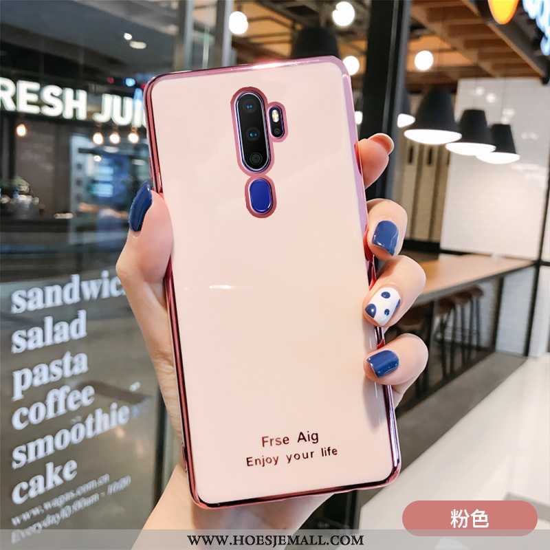 Hoes Oppo A9 2020 Anti-fall Eenvoudige Effen Kleur Mobiele Telefoon Net Red Hoesje Plating Roze