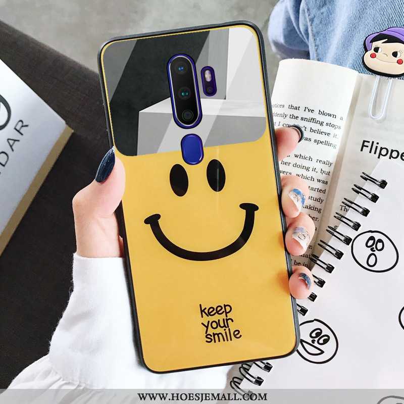 Hoes Oppo A9 2020 Glas Spotprent Skärmskydd Student Mobiele Telefoon Geel Smiley