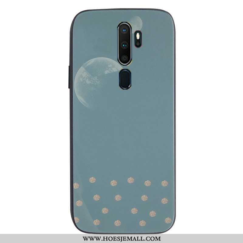 Hoes Oppo A9 2020 Glas Trend Hoesje Hard Bescherming Mobiele Telefoon Ondersteuning Blauwe