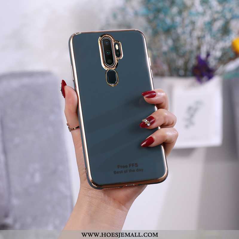 Hoes Oppo A9 2020 Bescherming Zacht Blauw Effen Kleur Mobiele Telefoon Hoesje Plating Blauwe