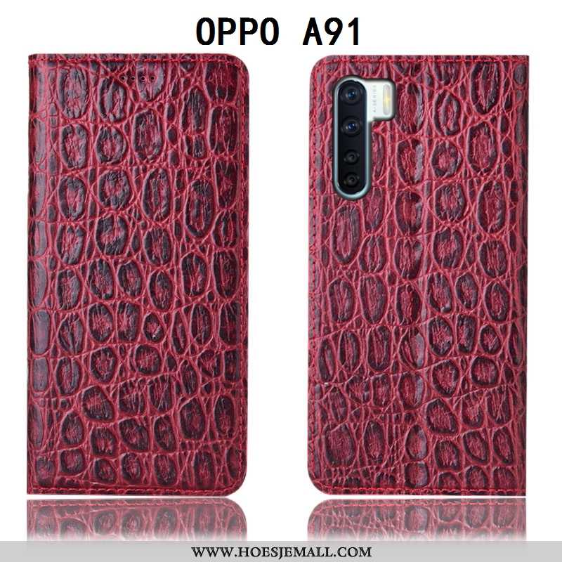 Hoesje Oppo A91 Leren Patroon Hoes All Inclusive Folio Anti-fall Mobiele Telefoon Bruine