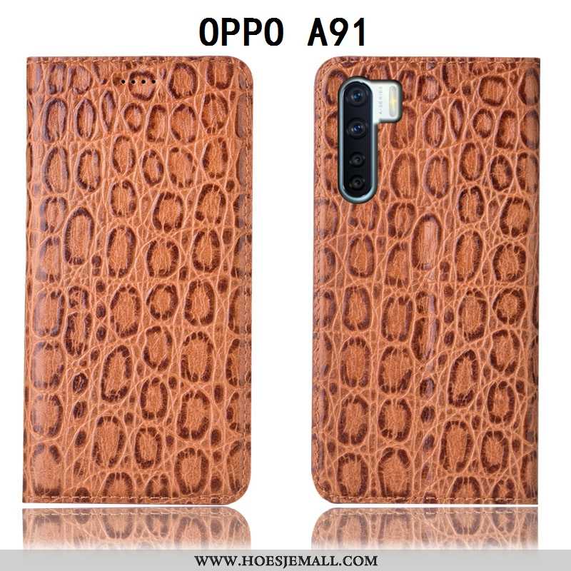 Hoesje Oppo A91 Leren Patroon Hoes All Inclusive Folio Anti-fall Mobiele Telefoon Bruine