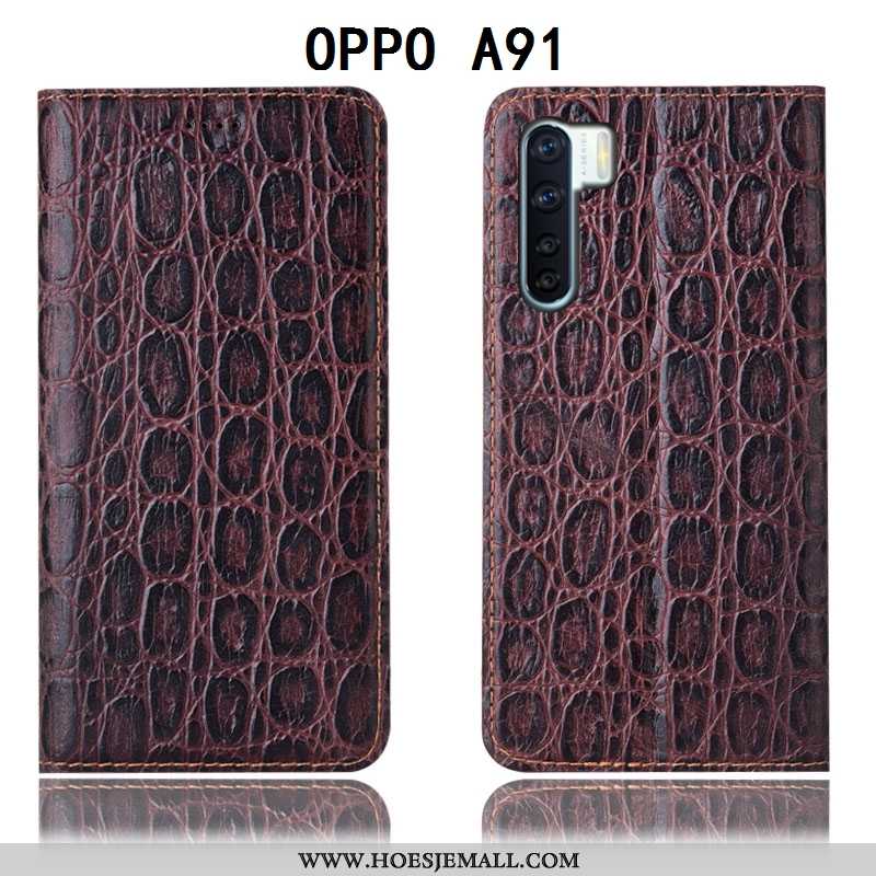 Hoesje Oppo A91 Leren Patroon Hoes All Inclusive Folio Anti-fall Mobiele Telefoon Bruine