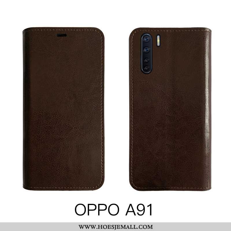 Hoes Oppo A91 Bescherming Leren Hoesje All Inclusive Koe Bruin Echt Leer Mobiele Telefoon Bruine