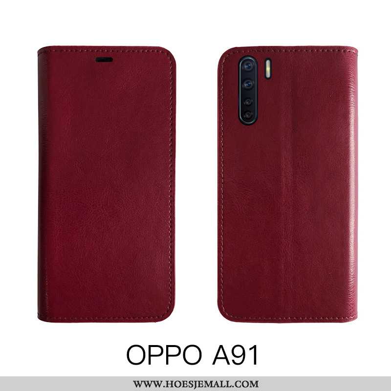 Hoes Oppo A91 Bescherming Leren Hoesje All Inclusive Koe Bruin Echt Leer Mobiele Telefoon Bruine