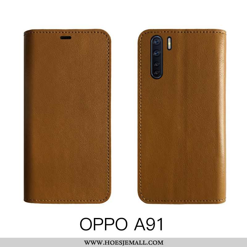 Hoes Oppo A91 Bescherming Leren Hoesje All Inclusive Koe Bruin Echt Leer Mobiele Telefoon Bruine