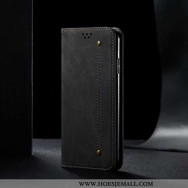 Hoesje Oppo A91 Leren Persoonlijk Anti-fall Zwart Folio Mobiele Telefoon Zwarte