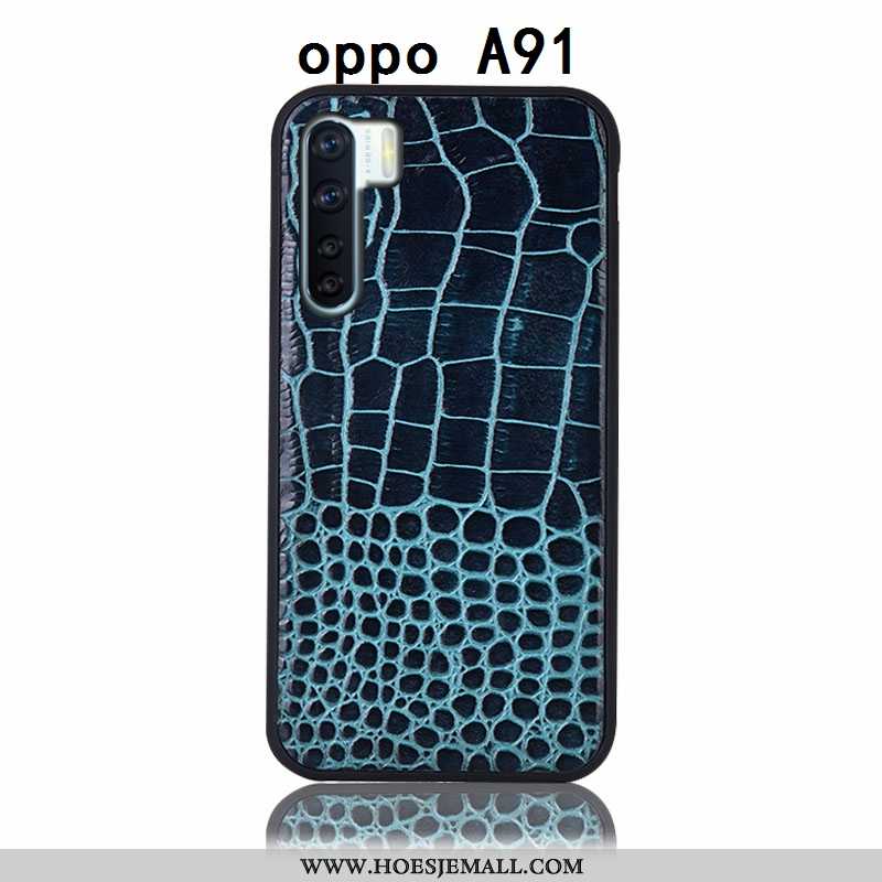 Hoes Oppo A91 Echt Leer Bescherming Bruin All Inclusive Anti-fall Hoesje Bruine