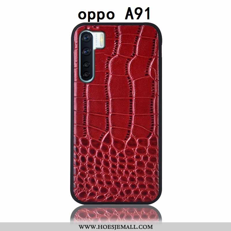 Hoes Oppo A91 Echt Leer Bescherming Bruin All Inclusive Anti-fall Hoesje Bruine