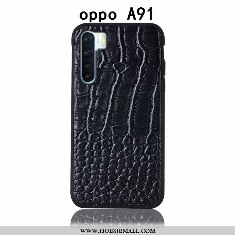 Hoes Oppo A91 Echt Leer Bescherming Bruin All Inclusive Anti-fall Hoesje Bruine