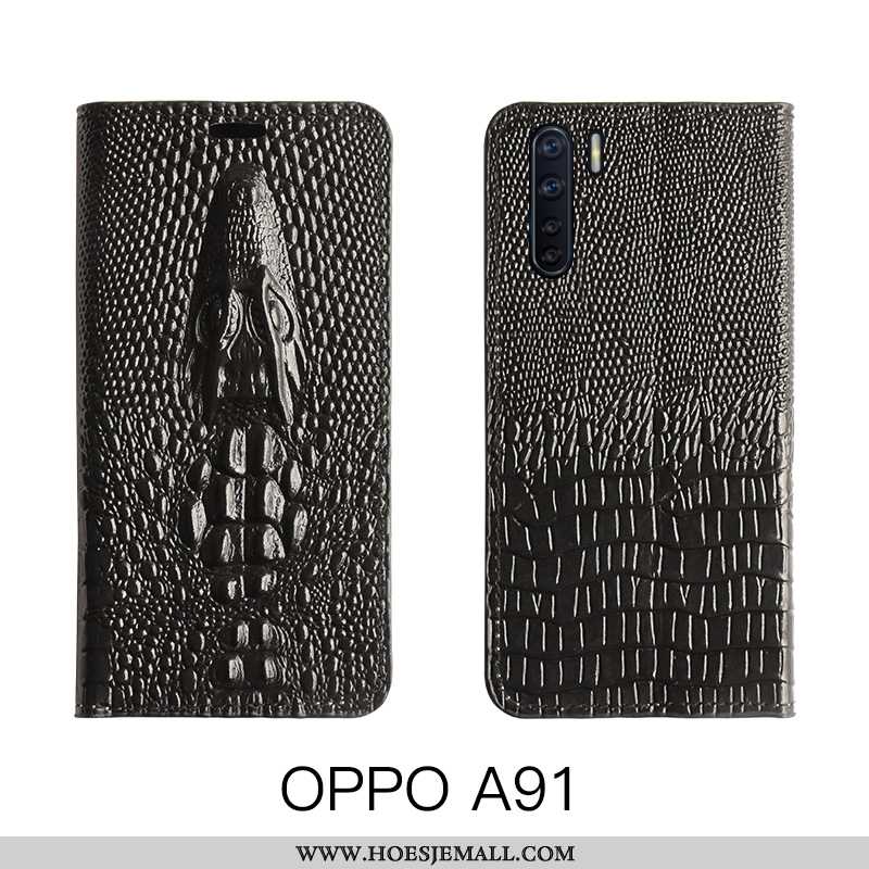 Hoes Oppo A91 Luxe Echt Leer Mobiele Telefoon High End Leren Hoesje Folio Geel