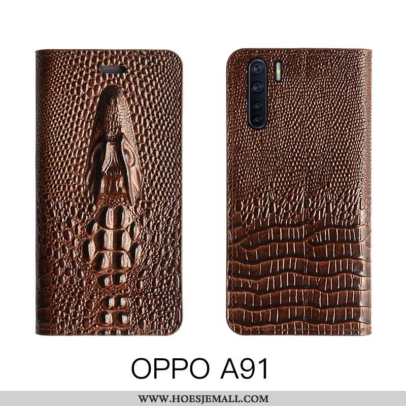 Hoes Oppo A91 Luxe Echt Leer Mobiele Telefoon High End Leren Hoesje Folio Geel