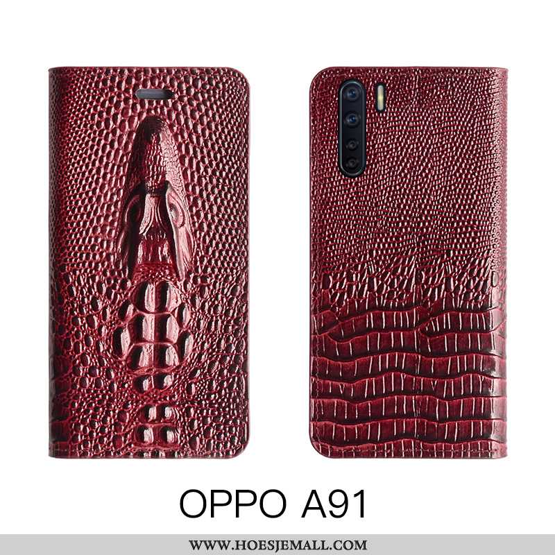 Hoes Oppo A91 Luxe Echt Leer Mobiele Telefoon High End Leren Hoesje Folio Geel